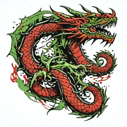 Green Dragon with black horns wrapped itself around the darkness tattoo design idea