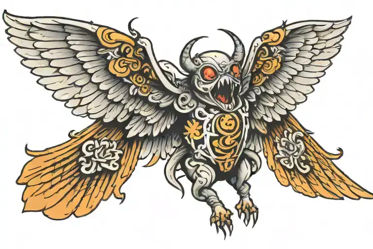 goony with open wings flying tattoo design idea
