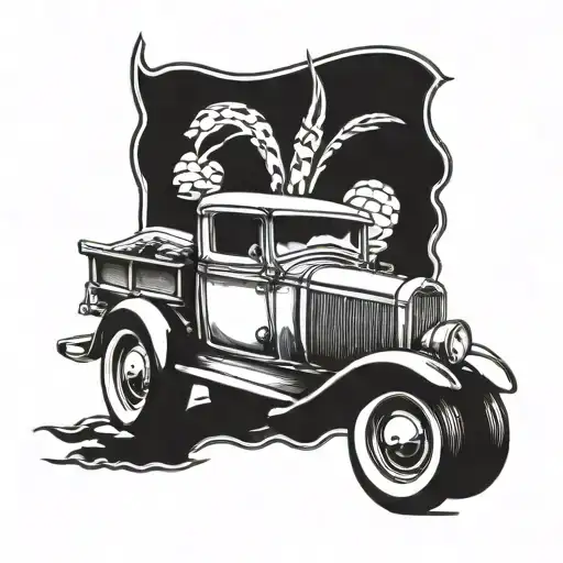 vintage hot rod truck driving tattoo design idea