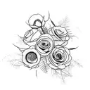 An elegant and minimalist tattoo of a bouquet featuring the birth flowers of June, March, and November with subtle shading for depth tattoo design idea