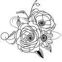 An elegant and minimalist tattoo of a bouquet featuring the birth flowers of June, March, and November with subtle shading for depth tattoo design idea