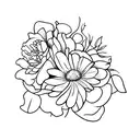 An elegant and minimalist tattoo of a bouquet featuring the birth flowers of June, March, and November with subtle shading for depth tattoo design idea