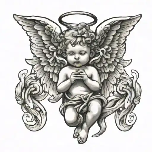 chrome cherub angel tattoo design idea