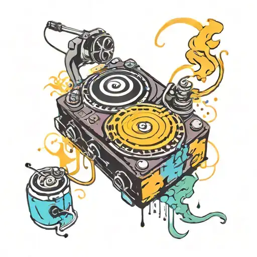 FUN FRIENDS DJ turntable tattoo design idea