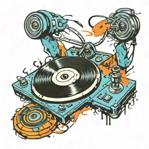 FUN FRIENDS DJ turntable tattoo design idea