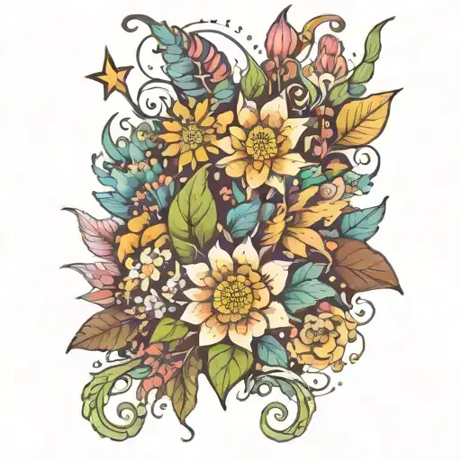 cosmic botanical psychedlic garden  art tattoo design idea