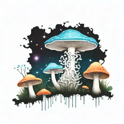 cosmic botanical mushroom garden art tattoo design idea