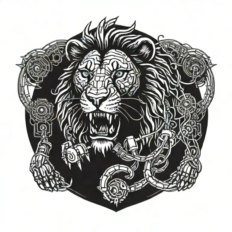 Lion biting extension cord with plugin tattoo design idea