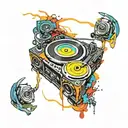 FUN FRIENDS DJ turntable tattoo design idea