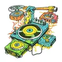 FUN FRIENDS DJ turntable tattoo design idea