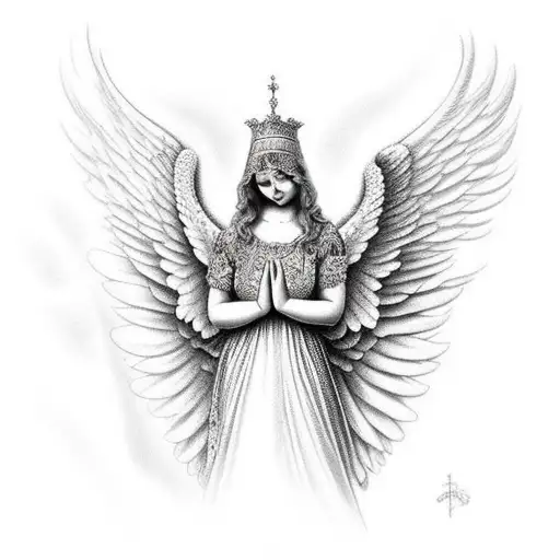 cherubin angel praying tattoo design idea