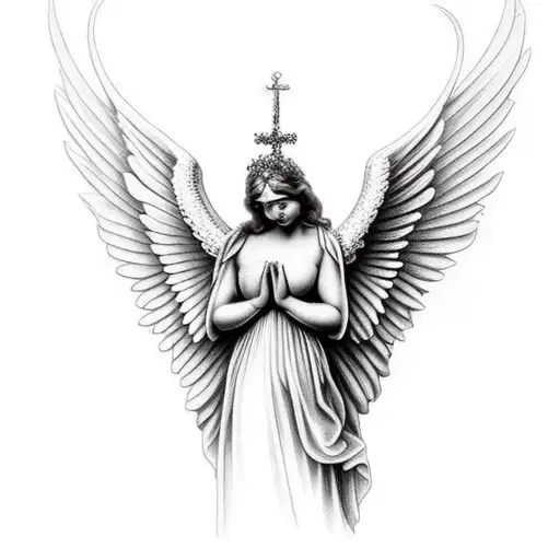 cherubin angel praying tattoo design idea