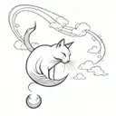 An abstract design of a cat chasing clouds and Betta fish in a minimalist style tattoo design idea