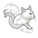 An abstract design of a cat chasing clouds and Betta fish in a minimalist style tattoo design idea