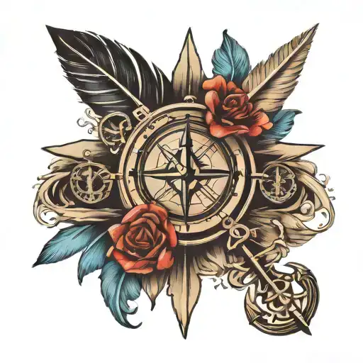 feather anchor compass dad memorial tattoo design idea