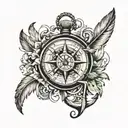 feather, compass, anchor, , pocket watch surrounded tattoo design idea
