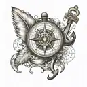 feather, compass, anchor, , pocket watch surrounded tattoo design idea