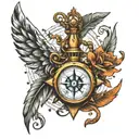 feather, compass, anchor, wings , pocket watch  tattoo design idea