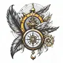 feather, compass, anchor, wings , pocket watch  tattoo design idea