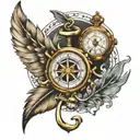 feather, compass, anchor, wings , pocket watch  tattoo design idea