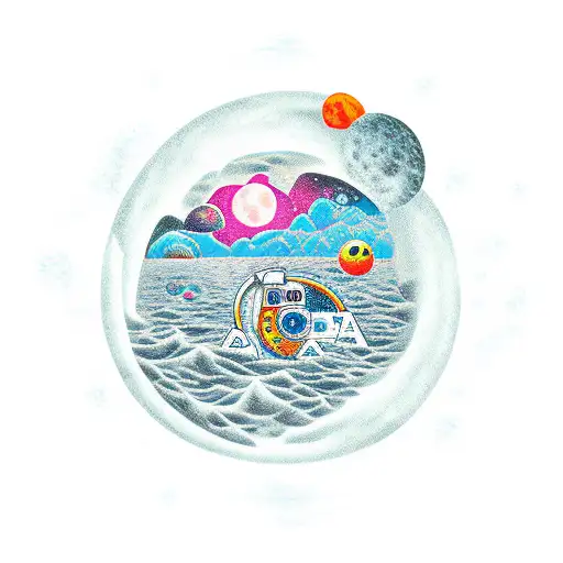 astronaut moon ocean tattoo design idea