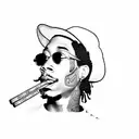Wiz Khalifa smoking black and grey tattoo design idea