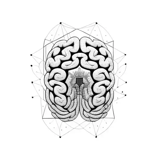 computer chip that resembles the human brain outlined with penrose triangle tattoo design idea