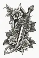 dagger with flowers tattoo design idea