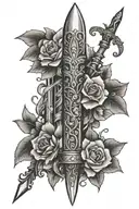 dagger with flowers tattoo design idea