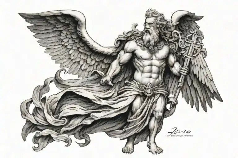 Zeus standing with wings  tattoo design idea