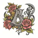 letters R and A with a crown and roses tattoo design idea