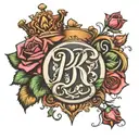 letters R and A with a crown and roses tattoo design idea