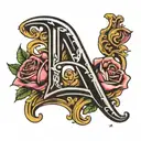 letters R and A with a crown and roses tattoo design idea