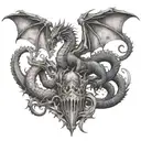 the dragon fights the knight and guards the castle tattoo design idea