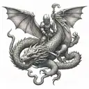 the dragon fights the knight and guards the castle tattoo design idea