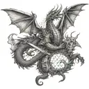 the dragon fights the knight and guards the castle tattoo design idea