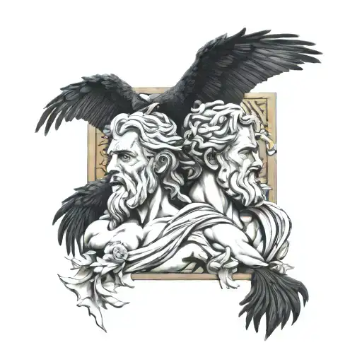 zeus Mount Olympus Gods with crow perched tattoo design idea
