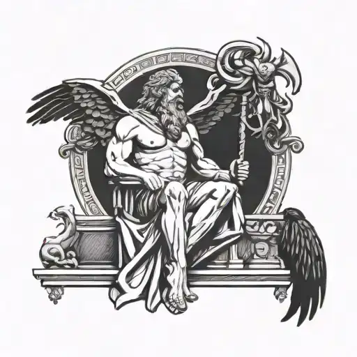 zeus Mount Olympus Gods with crow sitting tattoo design idea