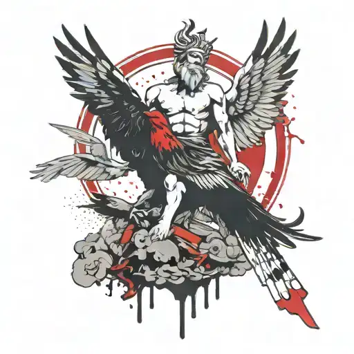 zeus Mount Olympus Gods with crow perched tattoo design idea