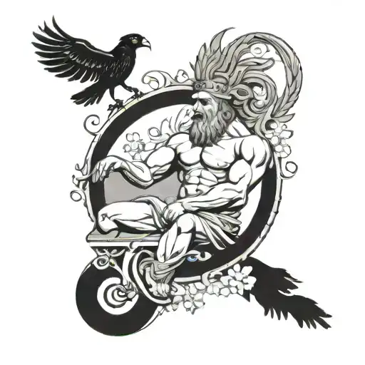 zeus Mount Olympus Gods with crow perched tattoo design idea