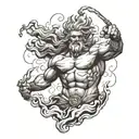 zeus throwing a lightning bolt in smoke tattoo design idea