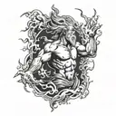 zeus throwing a lightning bolt in smoke tattoo design idea