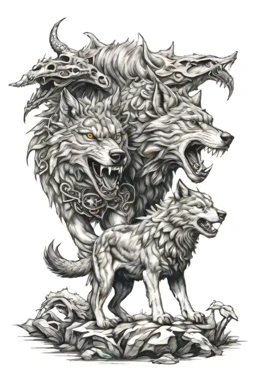 wolf and dragon tattoo design idea