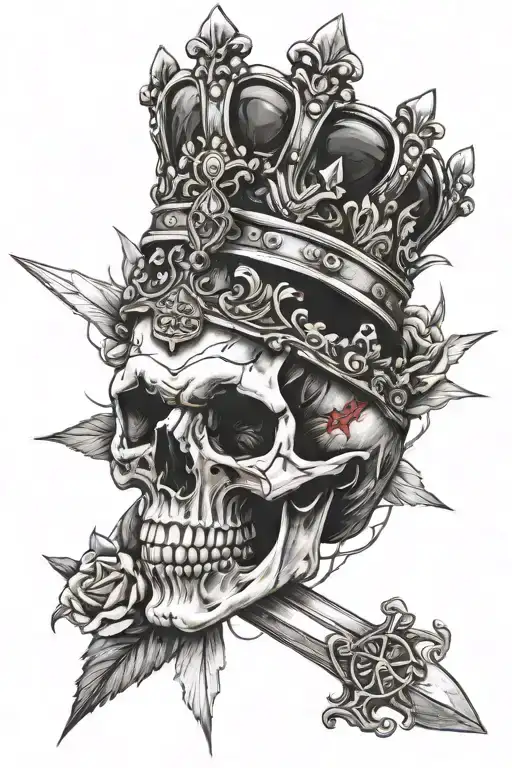 Skull with a crown and dagger through the top tattoo design idea