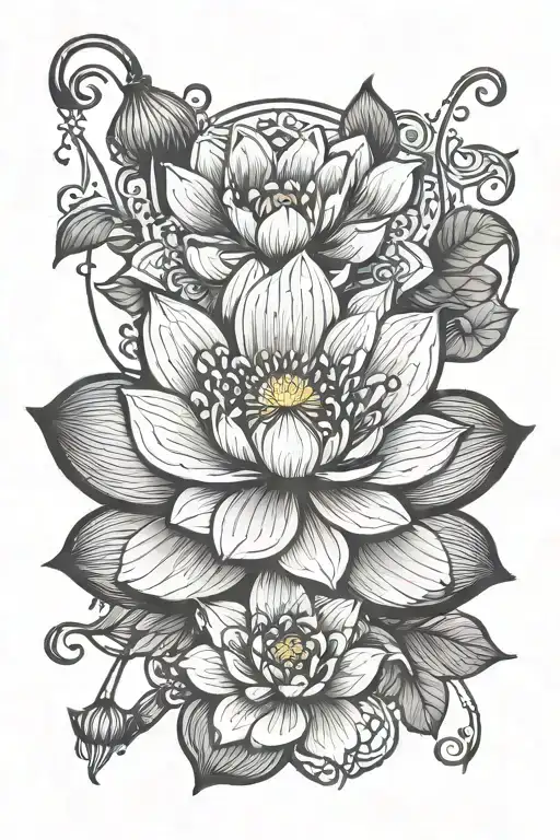 lotus flower with fishing hook hanging tattoo design idea