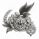 A laurel wreath and a shield containing the gods Ares, Athena, Hermes, Artemis and Hades tattoo design idea