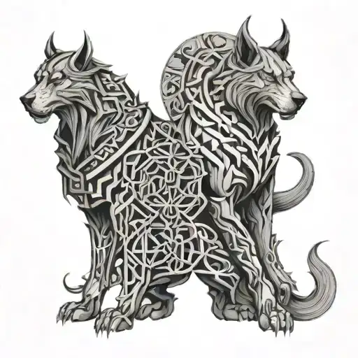 hades with Cerberus and bident tattoo design idea