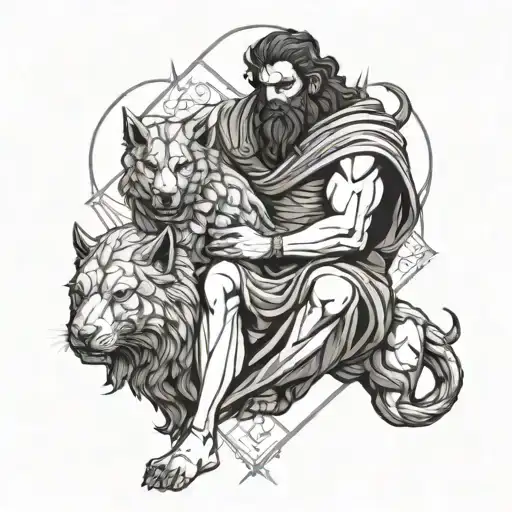 hades Holding Cerberus Greek mythology tattoo design idea