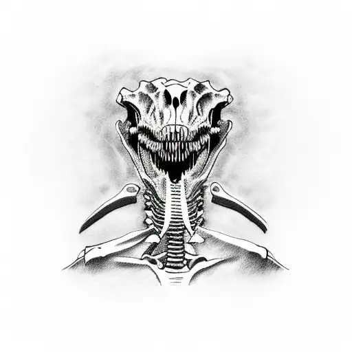 A realistic portrayal of a dinosaur skeleton with a diabetes awareness ribbon incorporated tattoo design idea