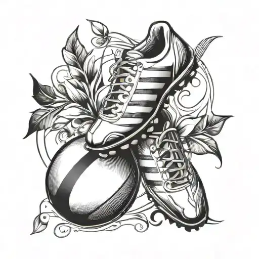 modern rugby inspired tattoo with rugby boots a rugby ball and shading with the words "self made" tattoo design idea